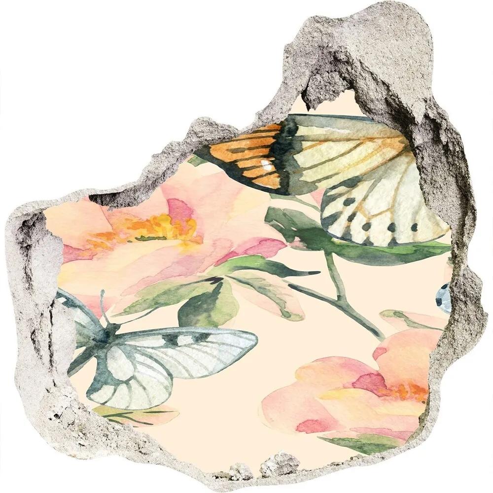 Diera 3D foto tapeta nálepka Motýle a kvety nd-p-117916209