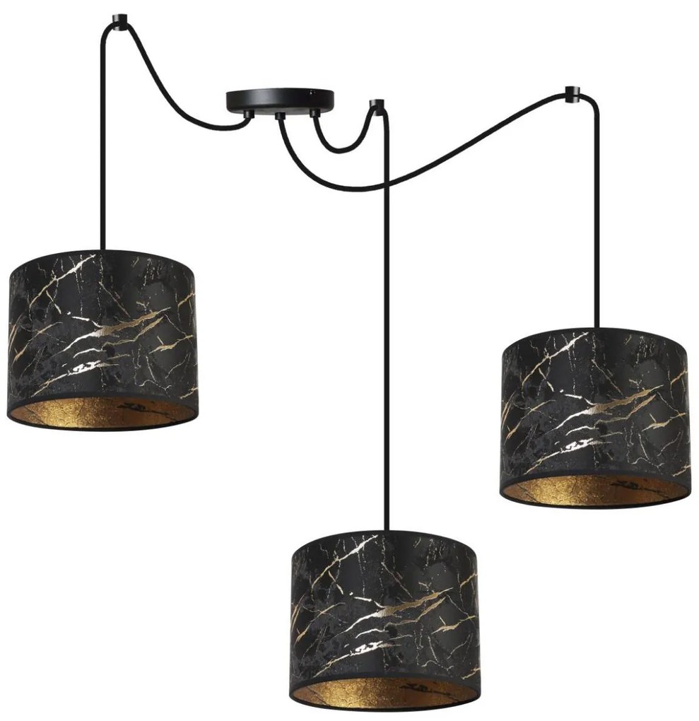 Závesné svietidlo Werona Spider, 3x čierne textilné tienidlo so vzorom, g