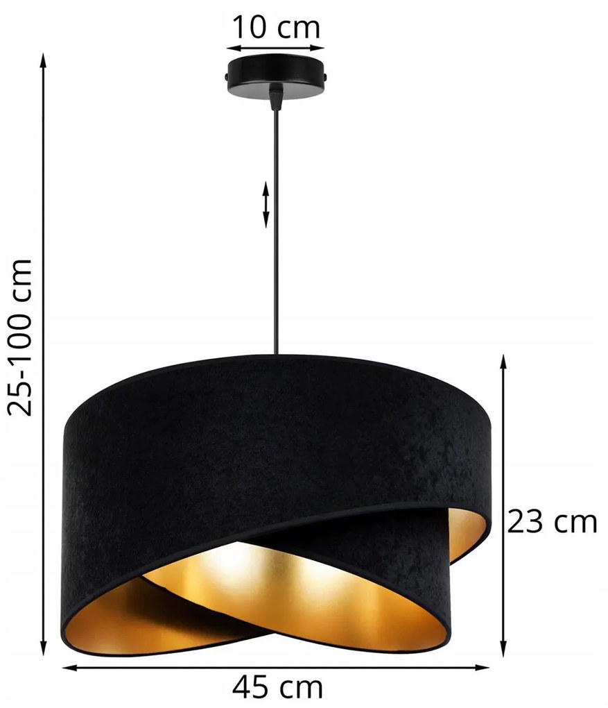 Závesné svietidlo Mediolan, 1x čierne/zlaté textilné tienidlo
