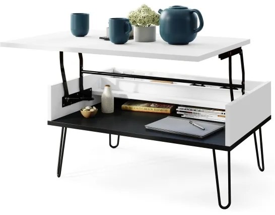 Konferenčný stôl so zdvíhacou doskou a poličkou HALIJA biela/čierna