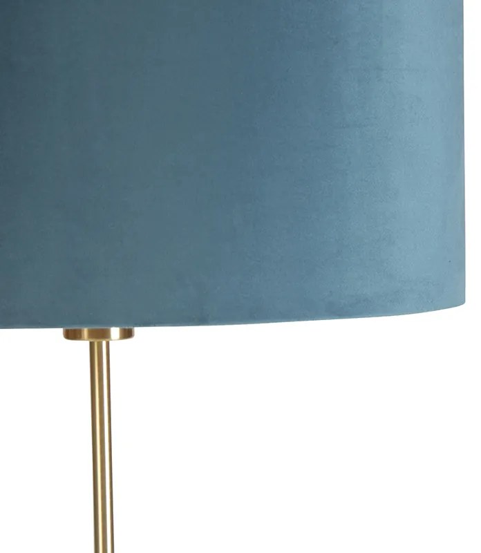 Stojaca lampa zlatá/mosadzná s modrým zamatovým tienidlom 40/40 cm - Parte