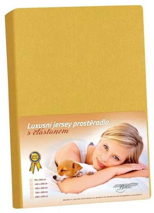 Bellatex Jersey prestieradlo s elastanom horčicová, 160 x 200 cm