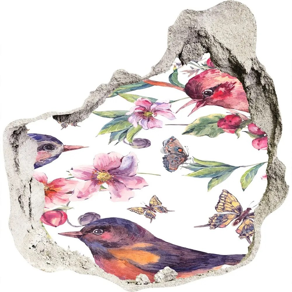 Fototapeta diera na stenu 3D Vtáky motýle čerešne nd-p-119637489