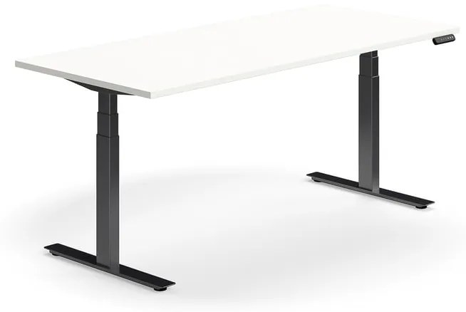 Výškovo nastaviteľný stôl QBUS, rovný, 1800x800 mm, čierny rám, biela