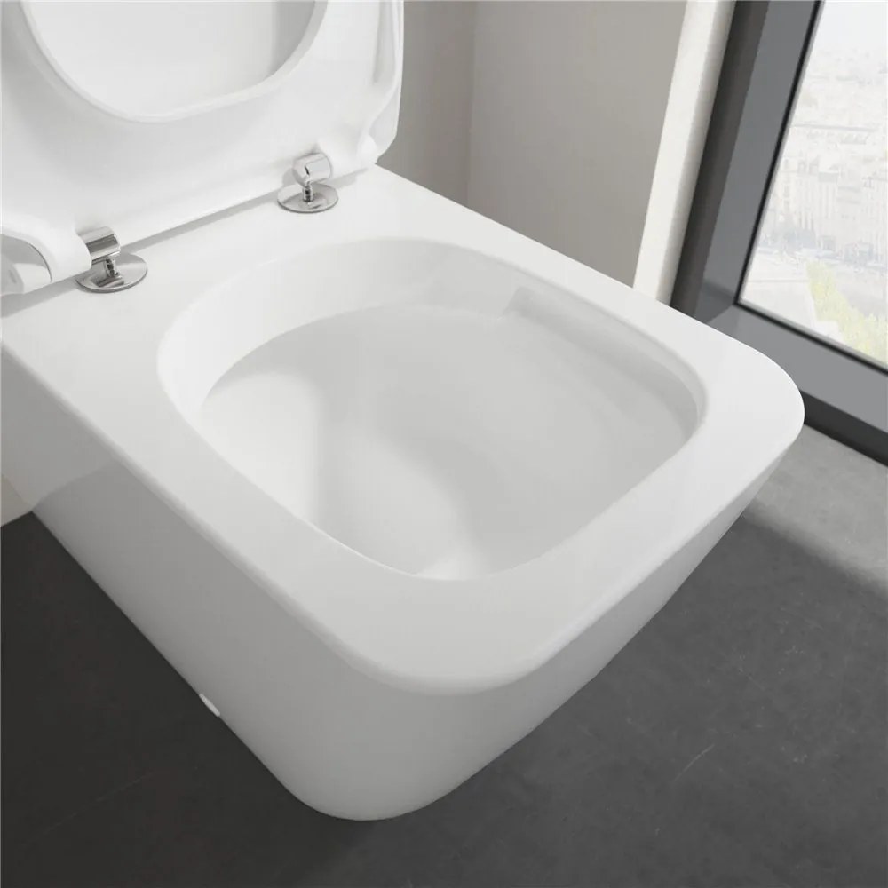 VILLEROY &amp; BOCH Venticello WC misa kombi s hlbokým splachovaním bez vnútorného okraja, zadný odpad, 375 x 700 mm, biela alpská, s povrchom CeramicPlus, 4612R0R1