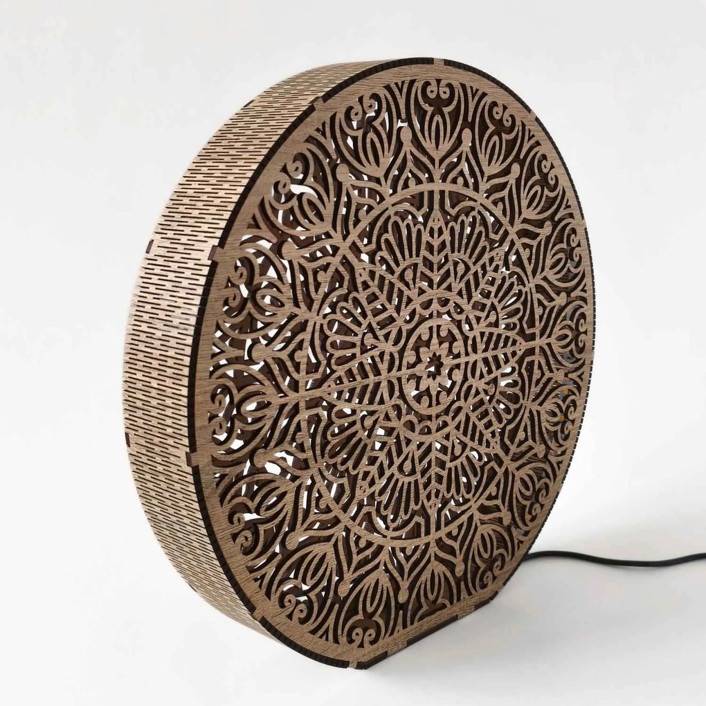 Drevená dekoratívna lampa s mandalou | LYLI: HDF - Orech 20 cm 4783-115150 LED0604
