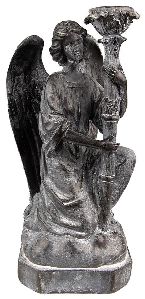 Šedý antik svietnik Anjel - 15*14*29 cm