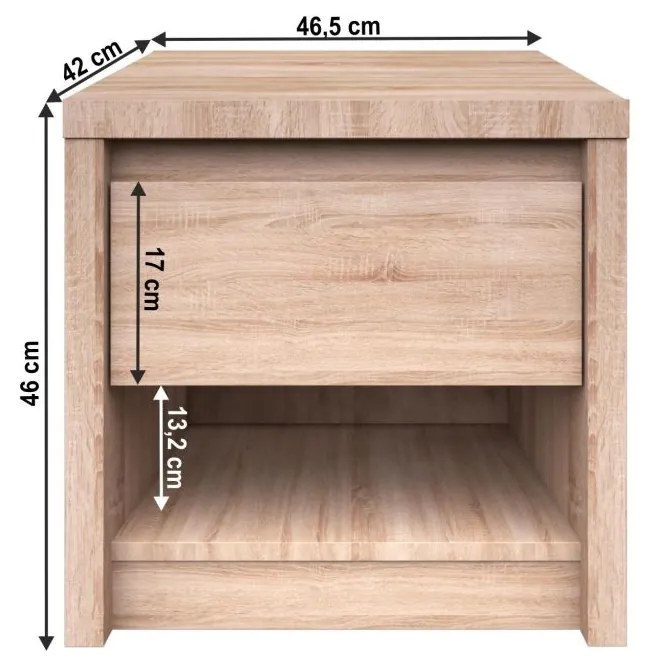 Tempo Kondela Nočný stolík 1S, dub sonoma, NORTY TYP 13
