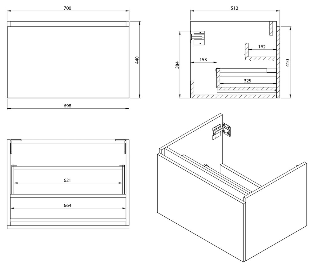 Sapho Sapho, LOREA skrinka s umývadlom 101x46x51,5cm (30+70 cm), pravá, biela matná, LE070-3131-R-01