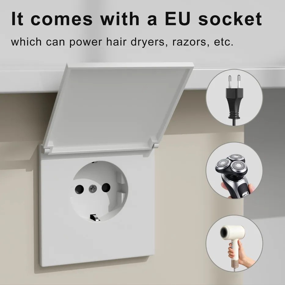 Erga Hana, zrkadlová galérka s LED osvetlením 40x70cm s integrovanou zásuvkou, biela, ERG-V05-HANA-4070-WH