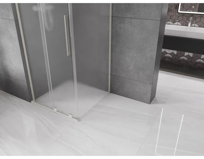 Mexen Velar L, sprchový kút s posuvnými dverami 90 x 90 cm, 8mm sklo námraza, brúsená oceľ, 871-090-090-33-97