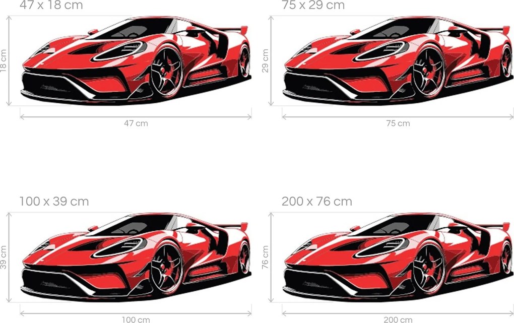 Červený športiak textilná preliepateľná nálepka na stenu hárok 47 x 18 cm