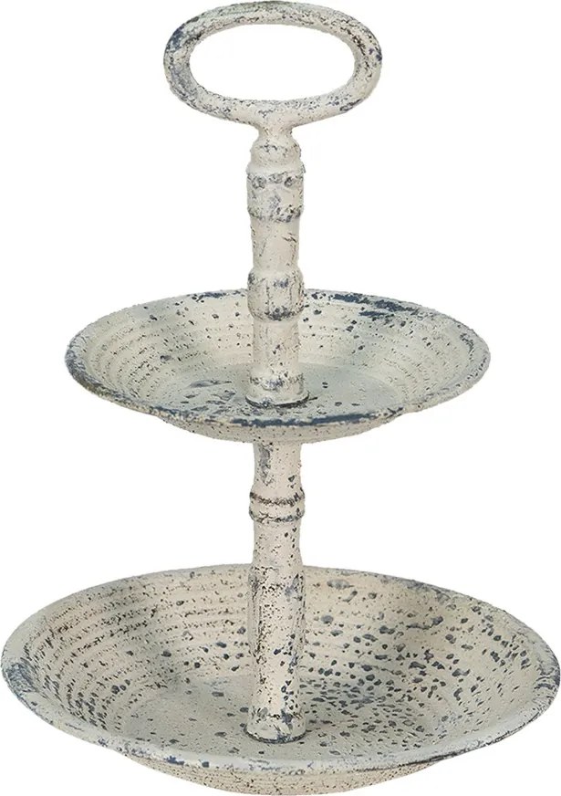 Béžový antik dvojposchodový kovový etažér - Ø 19*27 cm