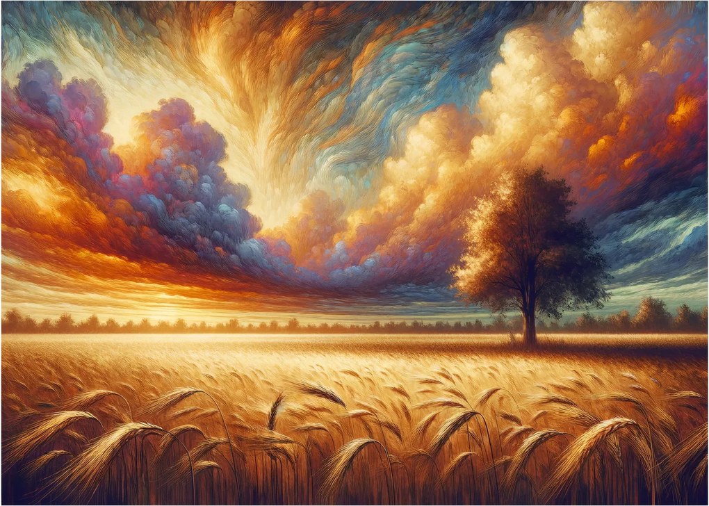 Sklenený obraz – Strom na poli (70x50 cm)