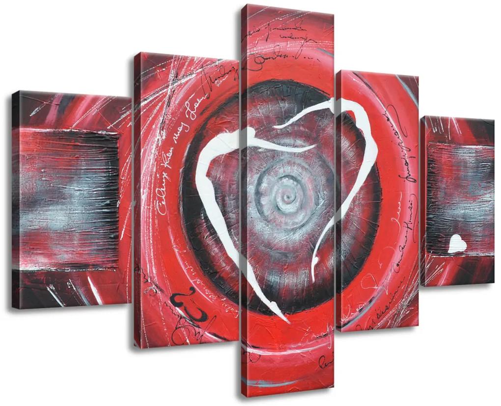Gario Ručne maľovaný obraz Postavy v červenom kruhu - 5 dielny Rozmery: 150 x 105 cm