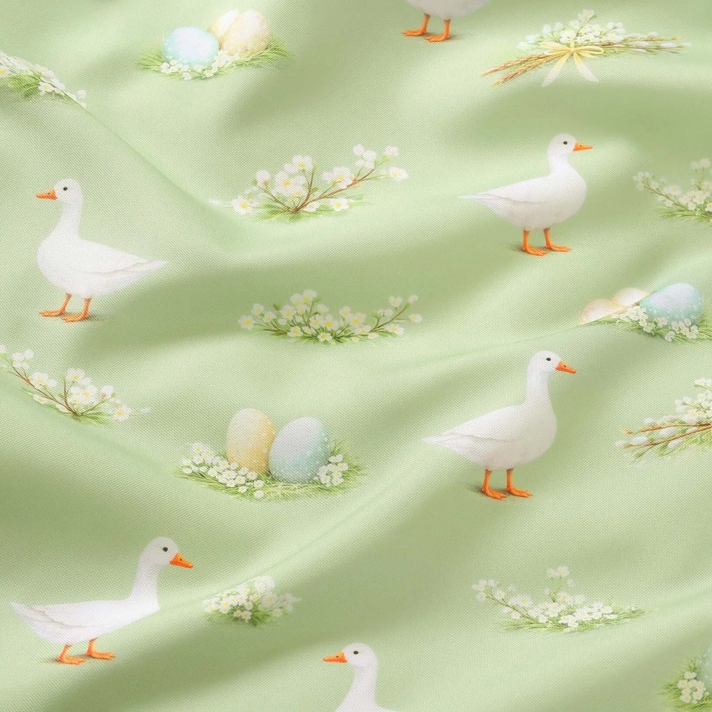 Goldea veľkonočná teflónová látka na obrusy - husy a kraslice 160 cm