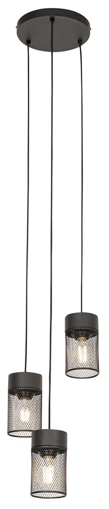 Priemyselné závesné svietidlo čierne 3-svetlo - Jim
