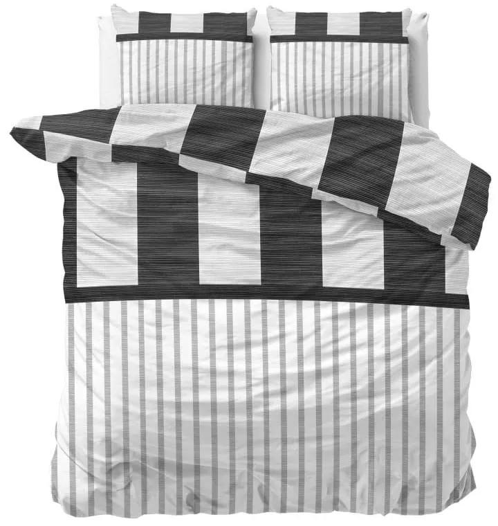 Moderné biele posteľné obliečky s antracitovými pruhmi 200 x 220 cm