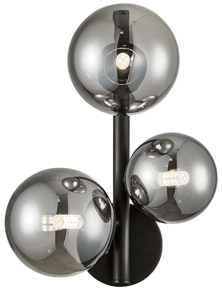 Nástenné svietidlo Mila, 3x grafitové sklenené tienidlo, b