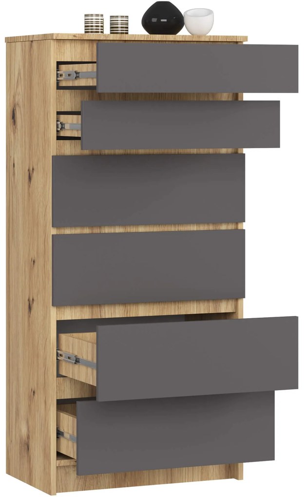 Komoda Kuba 60 cm - 6 zásuviek dub artisan/grafitová