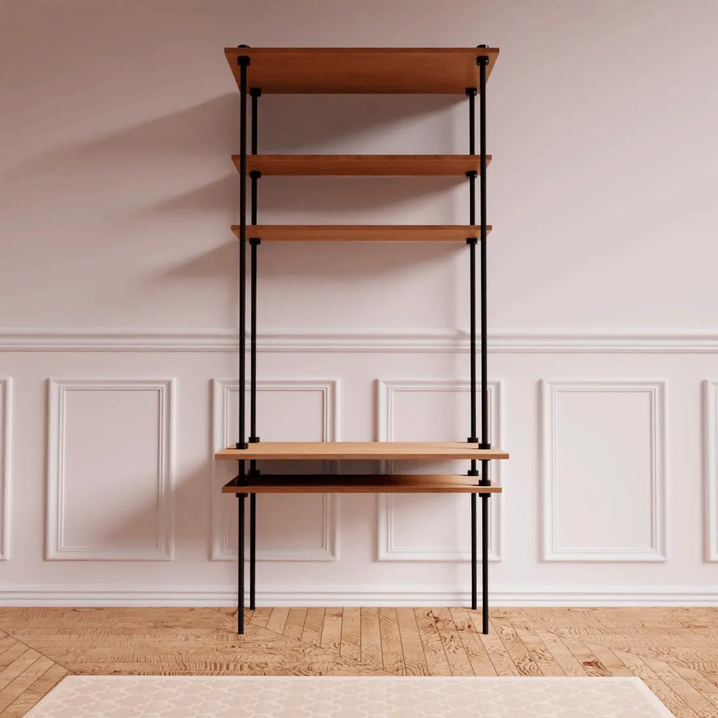 Regál s písacím stolom DECO s 5 policami, 185x85x35/52,5 cm