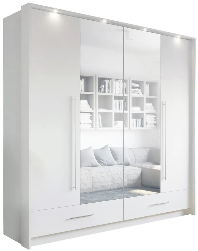 Skriňa Toledo 209 cm biela/zrkadlo