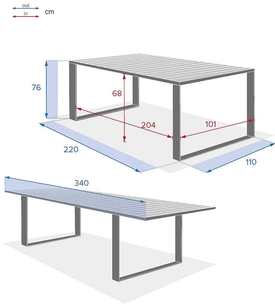 Hliníkový jedálenský stôl EMPERIA 220/340x110 cm (poškodený)