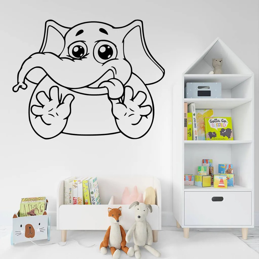 Veselá Stena Samolepka na stenu na stenu Slon Farba: černá