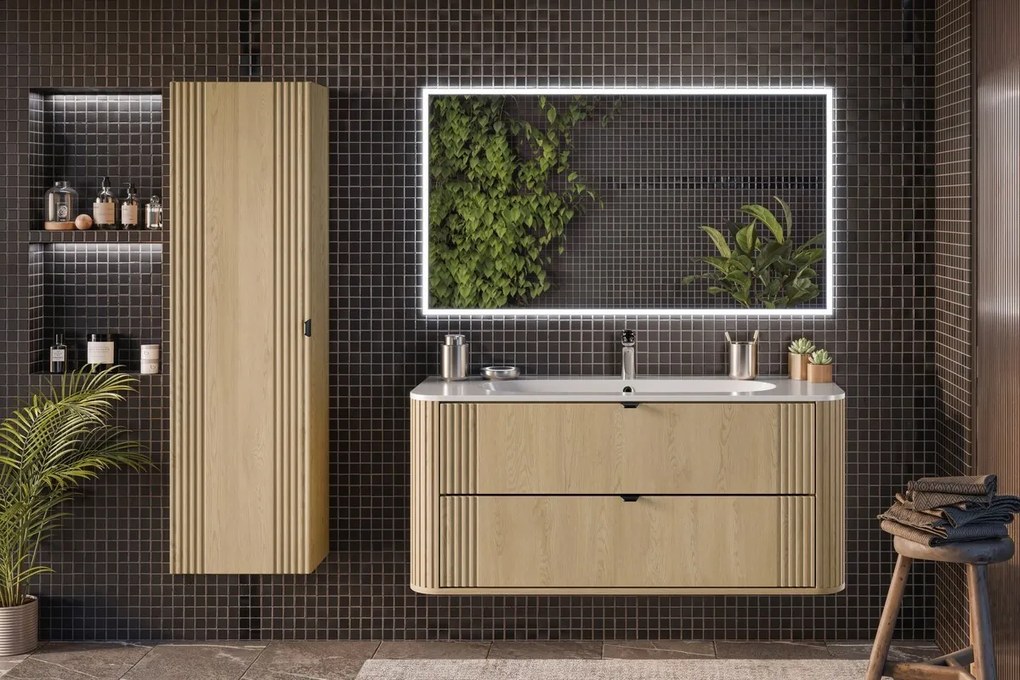 Kúpeľňová zostava Ovalia Pure so zápustným umývadlom a skrinkami 120 cm dub cremona