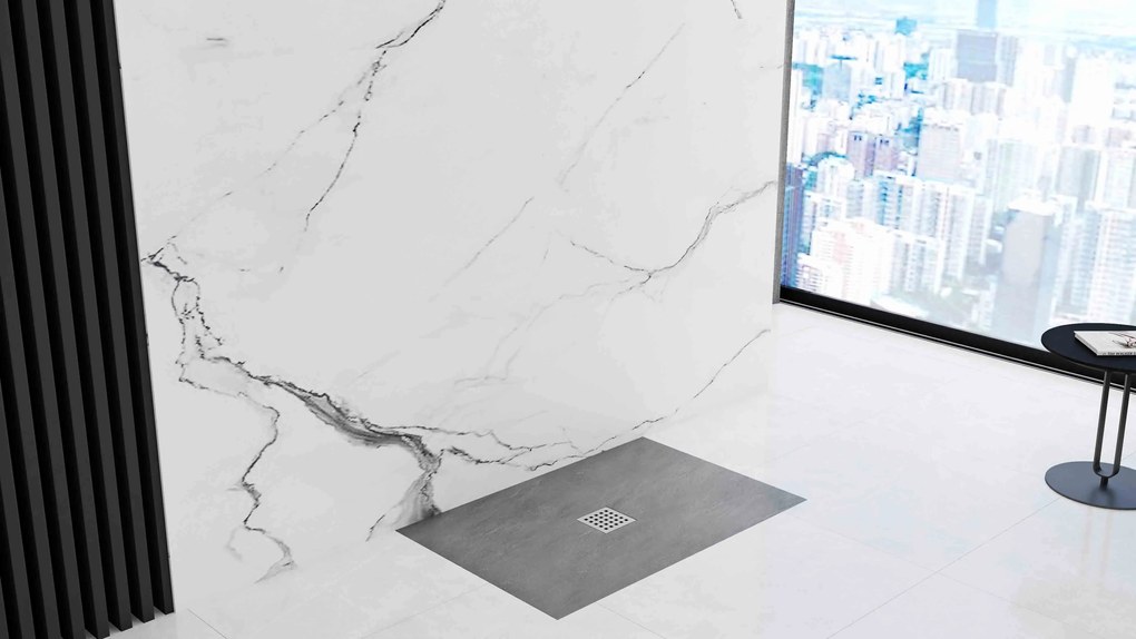 Rea Grey Rock, sprchová vanička z minerálneho kameňa 120x90x3,5 cm + sifón, šedá, REA-K4584