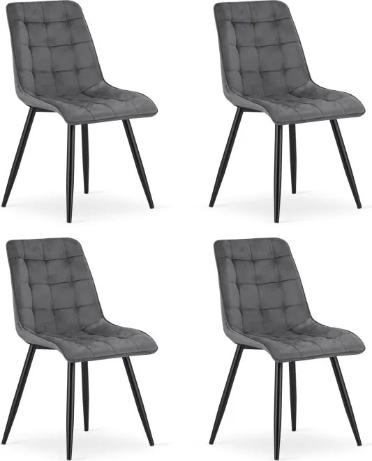 Set štyroch jedálenských stoličiek SPLIT zamatové tmavosivé / čierne nohy (4 ks)