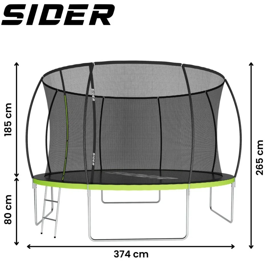 Veľká detská trampolína so sieťou a rebríkom SIDER 12FT - Ø 374 cm