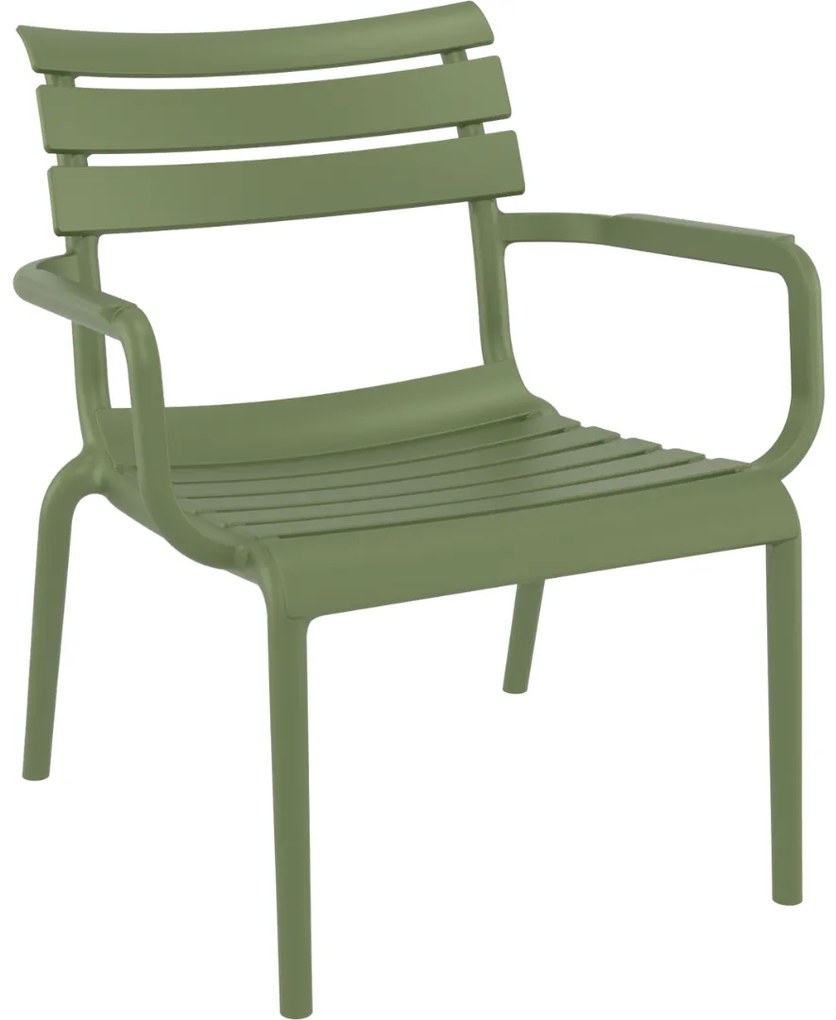 PARIS záhradné lounge kreslo s podrúčkami olive green