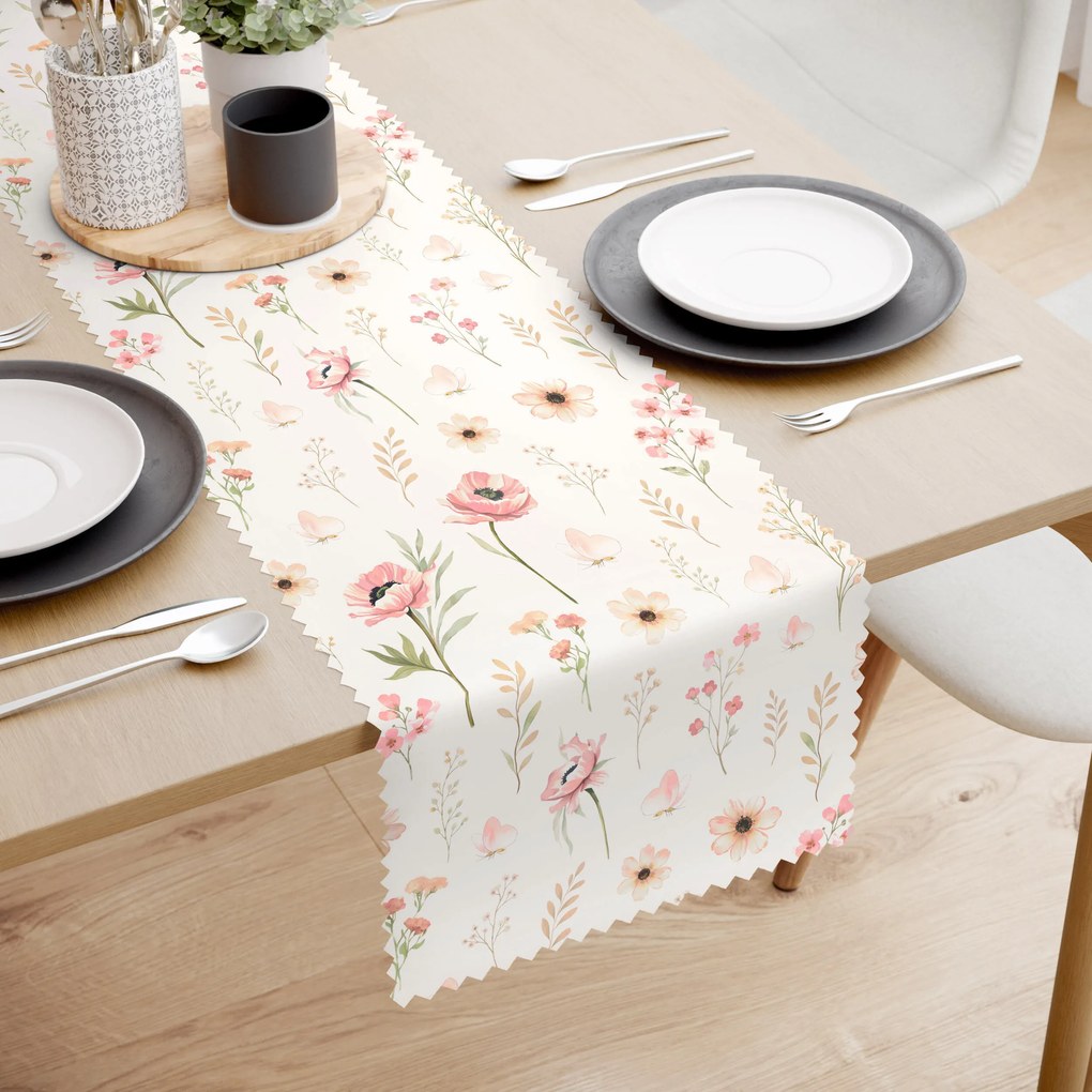 Goldea behúň na stôl teflónový - ružové kvietky 35x160 cm