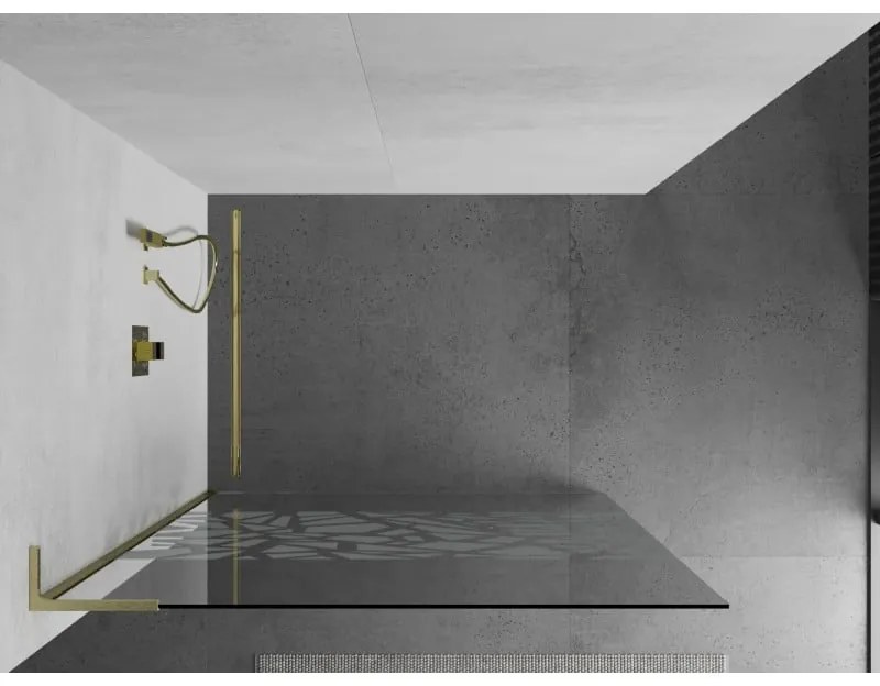 Mexen Kioto L, sprchová zástena Walk-In 80 x 200 cm, 8mm číre sklo biely vzor, zlatý matný profil, 800-080-103-55-85