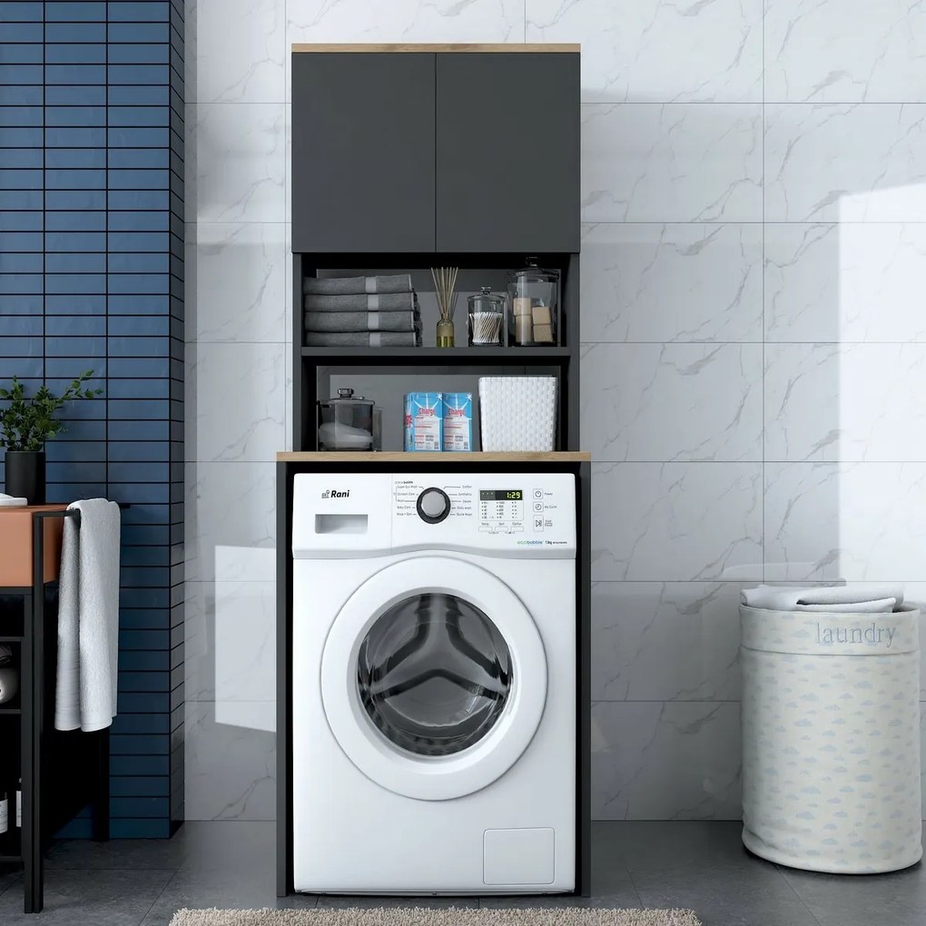 Skriňa Karin Anthracite a Walnut nad práčkou