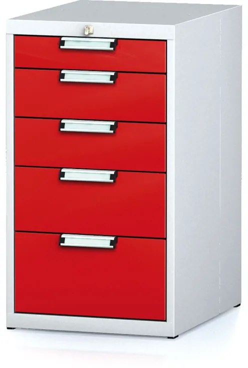 Alfa 3 Dielenský zásuvkový box na náradie MECHANIC, 5 zásuviek, 480 x 600 x 840 mm, červené dvere