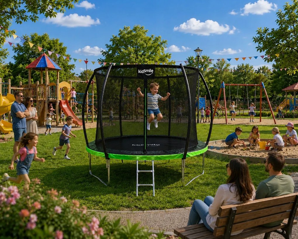 TRENDIE Trampolína s vnútornou sieťou 252 cm zelená + rebrík