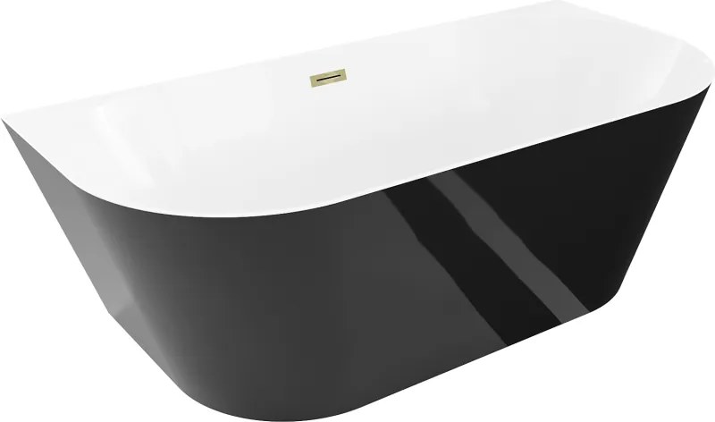 Mexen Oval Slim, voľne stojaca vaňa ku stene, 170 x 80 cm, biela-čierna, zlatý lesklý prepad, 52661708075-50
