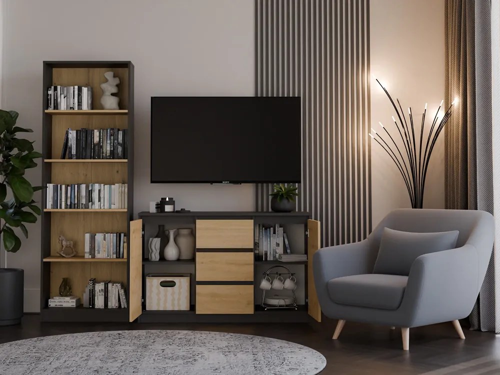 Komoda Musecalo 11 (antracit + dub artisan). Akcia -20%. Vlastná spoľahlivá doprava až k Vám domov. 1132860