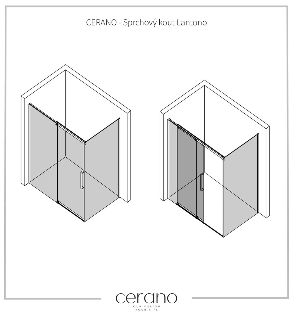 CERANO - Sprchovací kút Lantono L/P - 8 mm - čierna matná, grafitové sklo - 100x90 cm - posuvný, CER-CER-8050BD7513