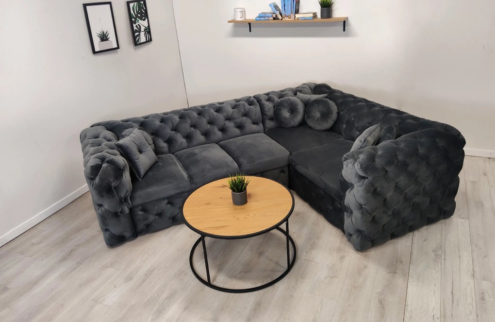 Rohová sedačka rozkladacia CHESTERFIELD Madrid zelená Dĺžka: 380 x 320 cm