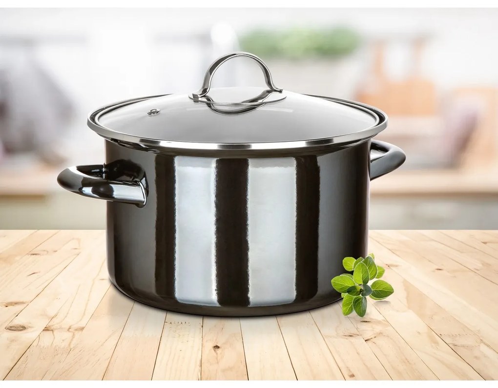 Banquet Hrniec smaltovaný METALLIC Black 24 cm, 3,7 l, s pokrievkou, 24 cm