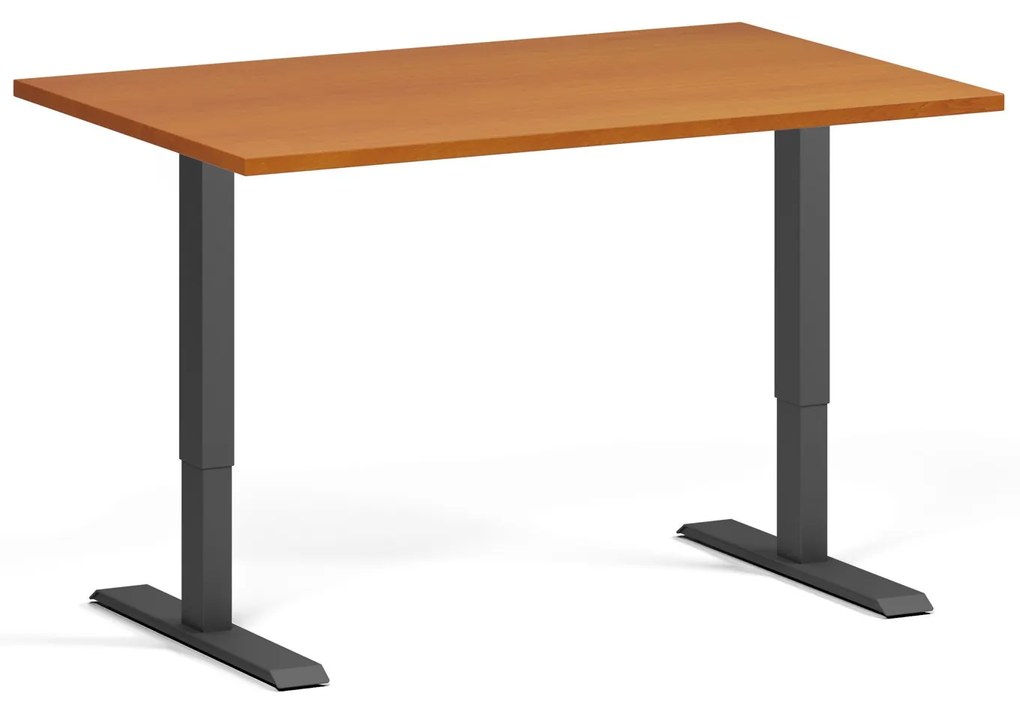 Výškovo nastaviteľný stôl, 120x80 cm, 2 motory, čierna podnož, čerešňa