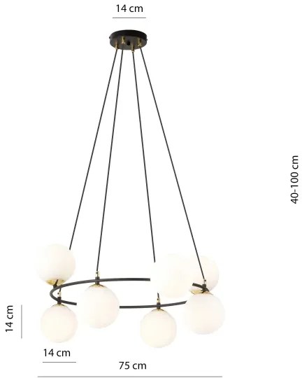 Luster na lanku AZURA 8xE14/10W/230V čierna/biela