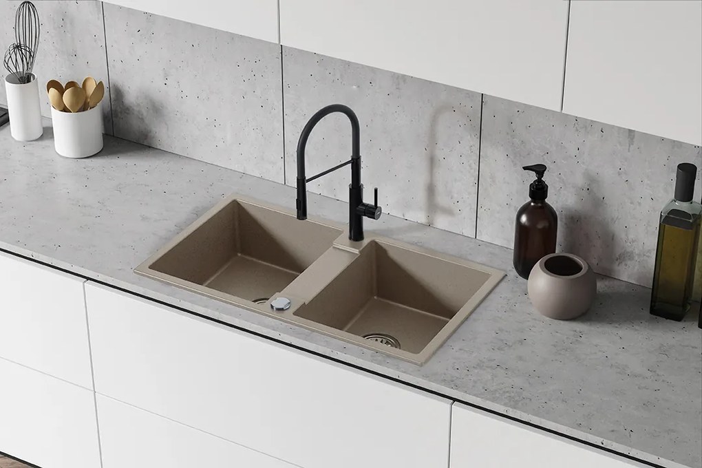 Kuchinox Rab, 2-komorový granitový drez 800x440x186 mm, béžová, LAV-SBF_420Y