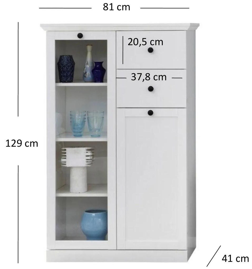 Vitrína Brendon 1D1W2S (biela). Vlastná spoľahlivá doprava až k Vám domov. 1052782