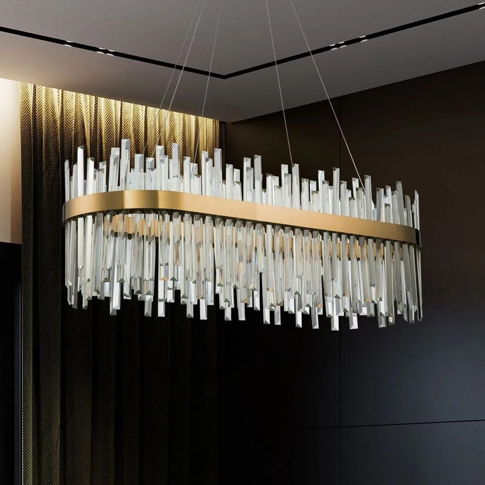 Toolight Toolight, LED krištáľové svietidlo 80x35 cm, APP1513-CP80, zlatá matná, OSW-03260