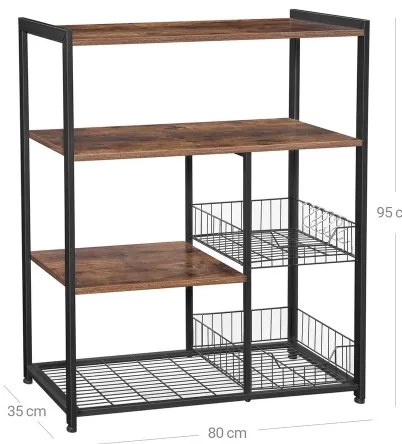 Policový regál do kuchyne MARGE hnedá/čierna