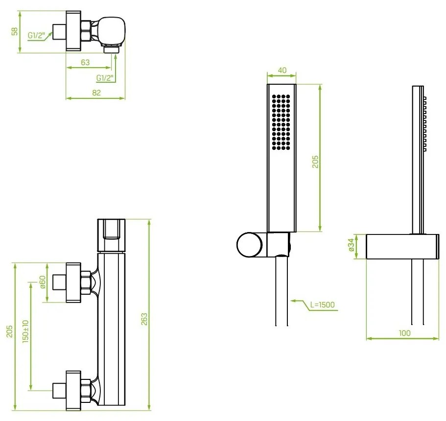 Laveo Tores, sprchová batéria s ručnou bodovou sprchovou súpravou, grafitová, LAV-BVT_941D